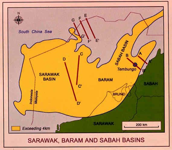 Figure 3: Location map of Sarawak and Sabah basins (IEA,1994)