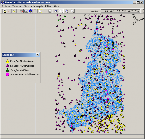 Fig.4 : Incremental areas for P1 and P2 points of interestThe SisVAP allows the user to visualize the contributing basin of the river sections and identify and locate the raingauge, climatic and gauging stations, and the hydropower plants upstream of the selected point. In addition, the lengths of the reaches and the drainage areas to the point selected by the user are provided, as shown in fig.5.