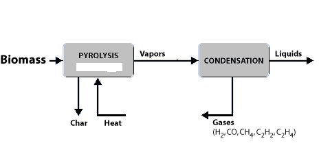 Figure 1.3 : A possible reaction pathway of pyrolysis of organic solid waste c) Fixed Bed Pyrolysis