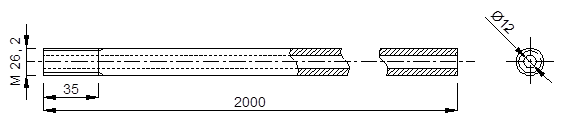 Fig. 8 : schematic drawing of momentum trap hydraulic cylinder (all dimensions in mm)