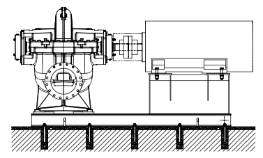 Fig. 1 : Motor-Pump set. Source: KSB Pumps ? Information about the Electrical Motor: Total Mass: M Tm = 9,448 kg Quality of the unbalancing: Q = 2.5 mm/s Operation frequency: f = 60 Hz Information the Pump KSB RDLO 350 575: Total Mass: M T b = 2,600 kg Information about the Structure: Columns and Principal Beams: Section W410x38.8 Secondary Beams and Braced Frames: Section W380x44.5