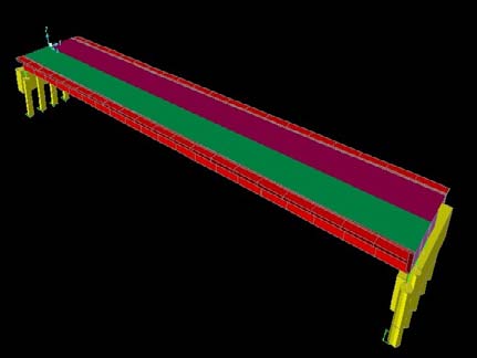 Fig. 3 : 3-D view of the three spans integral abutment bridge