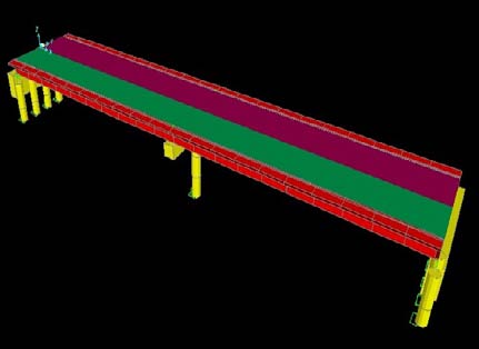 Fig. 6 : Comparison of BM variation in deck slab due to DL for pile head with fixed and pinned connectionNo change in SF values were observed in the deck slab of single span integral abutment bridge having pile head fixed as compared with pile head pinned connection as shown in Figure8. The central girder was subjected to lesser SF by 0.19% and increased in exterior girder by 0.74%in case of pinned pile head connection than that in fixed pile head connection. Figure9shows the variation in BM, SF and axial force.