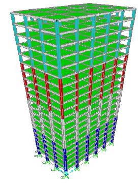 Fig. 3.4 : Model G+20 with FVD The analysis has been carried out by Equivalent Static Method and Response Spectrum Method.The results of Time period, Lateral displacement, Base shear, Storey drift were determined for all models. f) Load Combinations The following load combinations are considered for the analysis and design as per IS: 1893-2002.