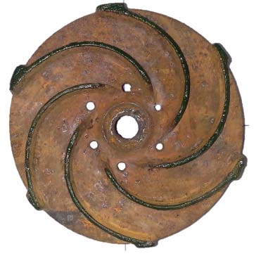Figure 1: Centrifugal impeller with backward blades Two geometrical models have been generated as shown in Figure (2). Model Ml represent the impeller without slot. Model M2 represent the impeller with slot. The slot has three parameters have been varied: the slot radial position (R s ), the slot height (h s ) and the slot inclination angle (? s ). Slot inclination angle is measured between slot axis and the local tangent to a circle with radius equal to the slot radial position.