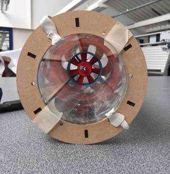 Figure 5: Guided Vanes:This is a non-rotating fan stationed in the tunnel to laminate the level of turbulence in exited at the outlet. This stator acts like a frame fastened to the walls of the container, to make sure all air streams are aligned to horizontal axis in order to prevent turbulence at the outlet end. Figure6shows the horizontal view of outlet end of the wind tunnel.