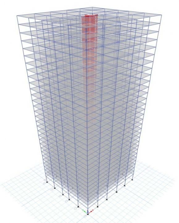 Figure 6: 3D view showing shear wall location for Structure 3