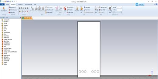 Fig. 3: Drive control cabinet model bottom opening view CASE 2. Under the premise of not changing the number of openings and the area of the opening, modify the simulation model of the cabinet, and modify the opening position from the bottom side of the cabinet to the lower side of the back. The center of the opening is 50 mm away from the bottom edge to facilitate the cable bundle passed. The model is modified as shown in Fig. 4.