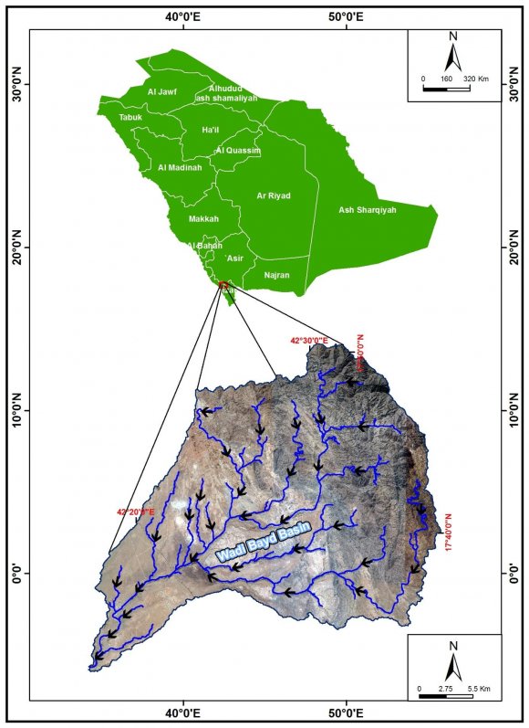 Figure 2: The location of Eadi Bayad basin out of basins impacted the Jizan-Abha Highway in 2019
