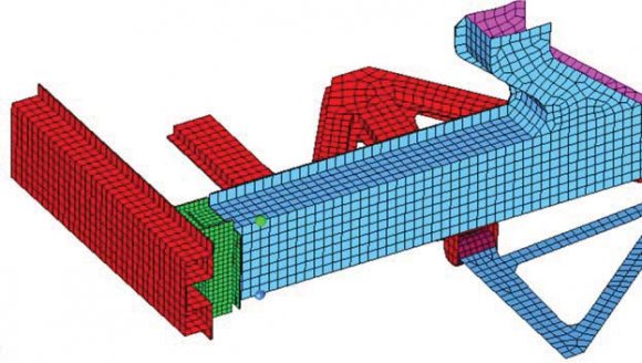 Figure 6 : Crash structure definition based on topology optimisation Subsequently shape and size optimisation was used to extract initial values / estimations of the crosssectional properties including gauge thicknesses', Christensen et. al. (2012a) and Christensen et. al. (2012b).