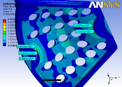 Figure 11 : Filter sheet with Considering Point mass Figure 12 shows the four different point at which the Stress value is maximum near at the base support for the worst condition i.e. at Hydro test -without weight which is having maximum stress value among all the conditions considering the point mass.