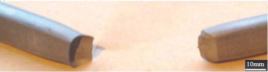 Figure 7 : Cup and cone fracture shape exhibited by the laboratory tensile tested wire specimens