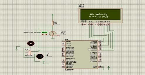 Figure 4 : Circuit diagram of microcontroller based Air velocity measuring system