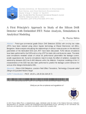 A First Principleas Approach to Study of the Silicon Drift Detector with Embedded JFET: Noise Analysis, Simulations 
