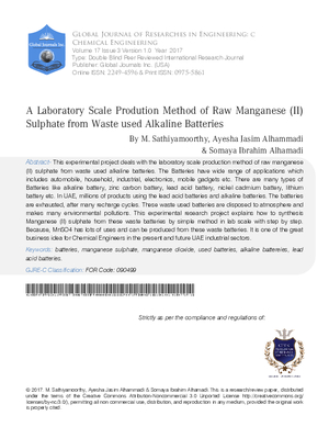 A Laboratory Scale Prodution Method of Raw Manganese (II) Sulphate from Waste used Alkaline Batteries