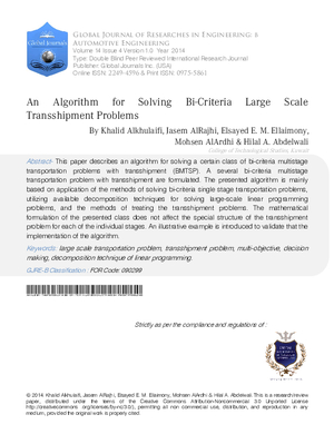 An Algorithm for Solving Bi-criteria Large Scale Transshipment Problems