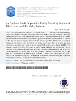 An Empirical Study Proposal for Testing Operating Equipment Effectiveness with Reliability Indicators