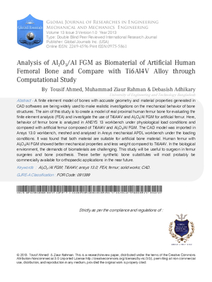 Analysis of Al2O3/Al FGM as Biomaterial of Artificial Human Femoral Bone and Compare with Ti6Al4V Alloy through Computational Study