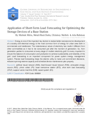 Application of Short-Term Load Forecasting for Optimizing the Storage Devices of a Base Station