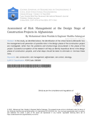 Assessment of Risk Management at the Design Stage of Construction Projects in Afghanistan