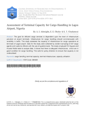 Assessment of Terminal Capacity for Cargo Handling in Lagos Airport, Nigeria