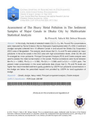 Assessment of the Heavy Metal Pollution in the Sediment Samples of Major Canals in Dhaka City by Multivariate Statistical Analysis