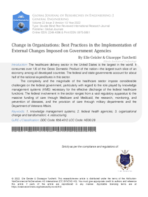 Change in Organizations:  Best Practices in the Implementation of External Changes Imposed on  Government Agencies