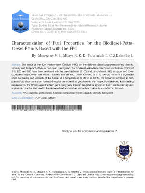 Characterization of Fuel Properties for the Biodiesel-Petro-Diesel Blends Dosed with the FPC