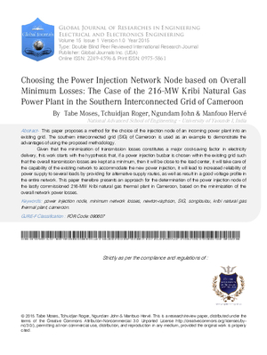 Choosing the Power Injection Network Node based on Overall Minimum Losses: The case of the 216-MW Kribi Natural Gas Power Plant in the Southern Interconnected Grid of Cameroon
