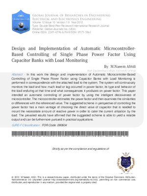 Design and Implementation of Automatic Microcontroller-Based Controlling of Single Phase Power Factor using Capacitor Banks with Load Monitoring