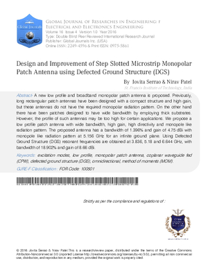 Design and Improvement of Step Slotted Microstrip Monopolar Patch Antenna using Defected Ground Structure (DGS)