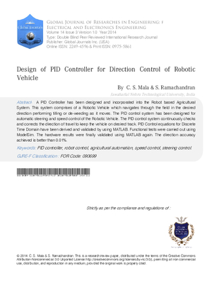 Design of PID Controller for Direction Control of Robotic Vehicle for Agricultural Implements