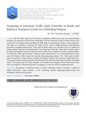 Designing of Automatic Traffic Light Controller in Roads and Railways Transport System for Controlling Purpose