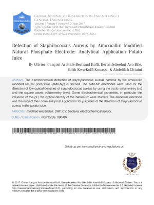 Detection of Staphilococcus Aureus by Amoxicillin Modified Natural Phosphate Electrode: Analytical Application Potato Juice