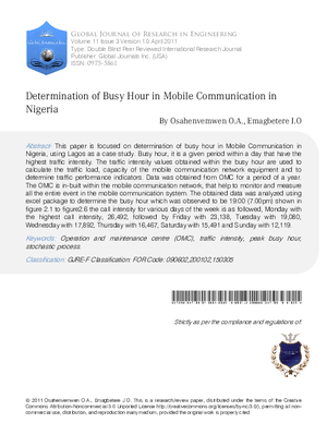 DETERMINATION OF BUSY HOUR IN MOBILE COMMUNICATION IN NIGERIA