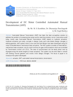 Development of DC Motor Controlled Automated Manual Transmission (AMT)