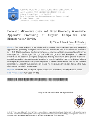 Domestic Microwave Oven and Fixed Geometry Waveguide Applicator Processing of Organic Compounds and Biomaterials: A Review