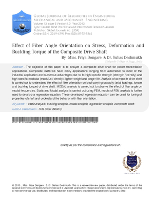 Effect of Fiber Angle Orientation on Stress,Deformation and  Buckling Torque of the Composite Drive Shaft