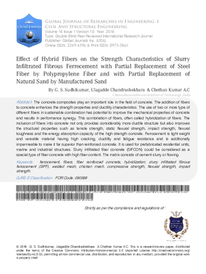Effect of Hybrid Fibers on the Strength Characteristics of Slurry Infiltrated Fibrous Ferrocement with Partial Replacement of Steel Fiber by Polypropylene Fiber and with Partial Replacement of Natural Sand by Manufactured Sand