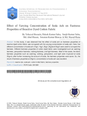 Effect of Varying Concentration of Soda Ash on Fastness Properties of Reactive Dyed Cotton Fabric