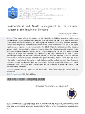 Environmental and Waste Management in the Garment Industry in the Republic of Moldova