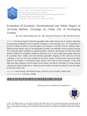 Evaluation of Economic, Environmental and Safety Impact of At-Grade Railway Crossings on Urban City of Developing Country