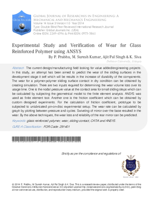 Experimental Study and Verification of Wear for Glass Reinforced Polymer using ANSYS
