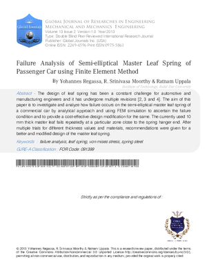 Failure Analysis of Semi-elliptical Master Leaf Spring of Passenger Car using Finite Element Method