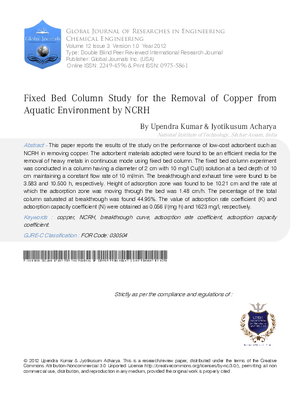 Fixed Bed Column Study for the Removal  of Copper from Aquatic Environment by NCRH