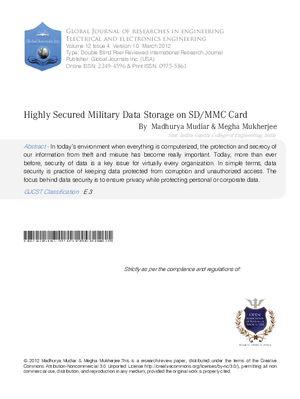 Highly Secured Military Data Storage On Sd/Mmc Card