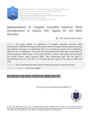 Implementation of Complete Ensemble Empirical Mode Decomposition to Analyze EOG Signals for Eye Blink Detection