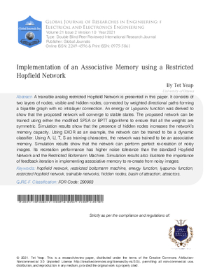 Implementation of an Associative Memory using a  Restricted Hopfield Network