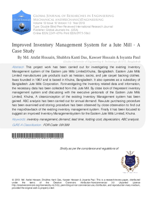 Improved Inventory Management System for a Jute Mill - A Case Study