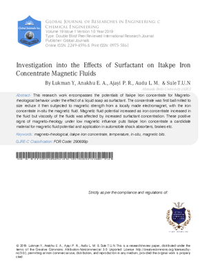 Investigation into the Effects of Surfactant on Itakpe Iron Concentrate Magnetic Fluids